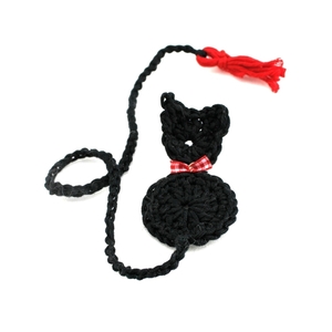 Πλεκτή μαύρη γάτα σελιδοδείκτης - σελιδοδείκτες, διακόσμηση, βαμβάκι