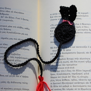 Πλεκτή μαύρη γάτα σελιδοδείκτης - βαμβάκι, διακόσμηση, σελιδοδείκτες, γατούλα - 4