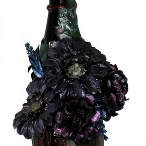 Διακοσμητικό Μπουκάλι με λουλούδια σε βαρέλι - γυαλί, χαρτί, φελτ, διακοσμητικά μπουκάλια