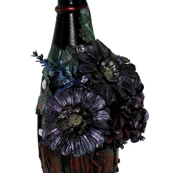 Διακοσμητικό Μπουκάλι με λουλούδια σε βαρέλι - γυαλί, χαρτί, φελτ, διακοσμητικά μπουκάλια - 2