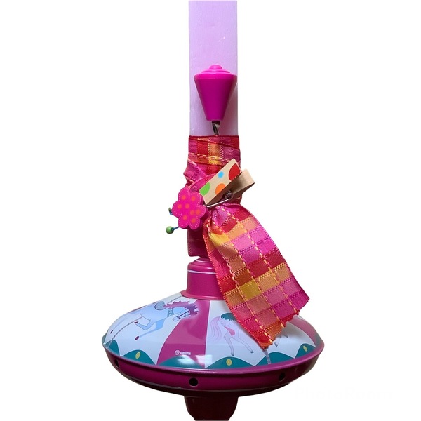 Λαμπάδα ροζ με μεταλλική σβούρα (διάμετρος 14 εκ.) - κορίτσι, λαμπάδες, για παιδιά, παιχνιδολαμπάδες