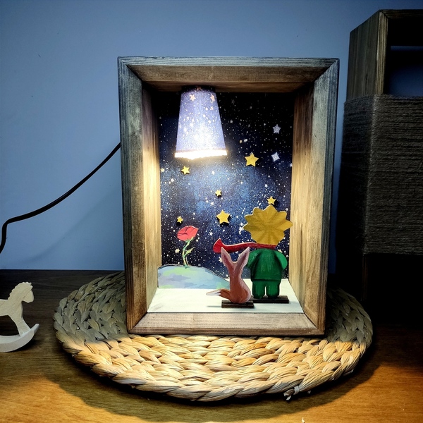 Φωτιστικό ξύλινο χειροποίητο διακοσμητικό Μικρός Πρίγκιπας και αλεπού - κορίτσι, αγόρι, μικρός πρίγκιπας, βαφτιστήρι, παιδικά φωτιστικά - 4