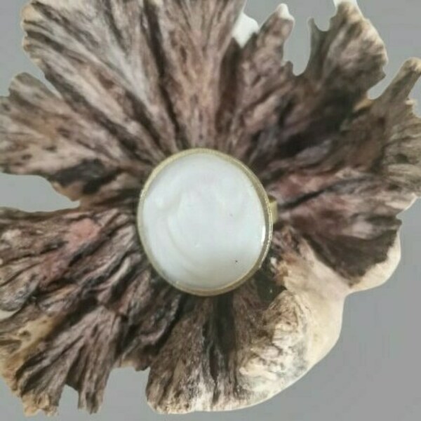 Δαχτυλίδι με σμάλτο λευκό - ορείχαλκος, boho, αυξομειούμενα, φθηνά