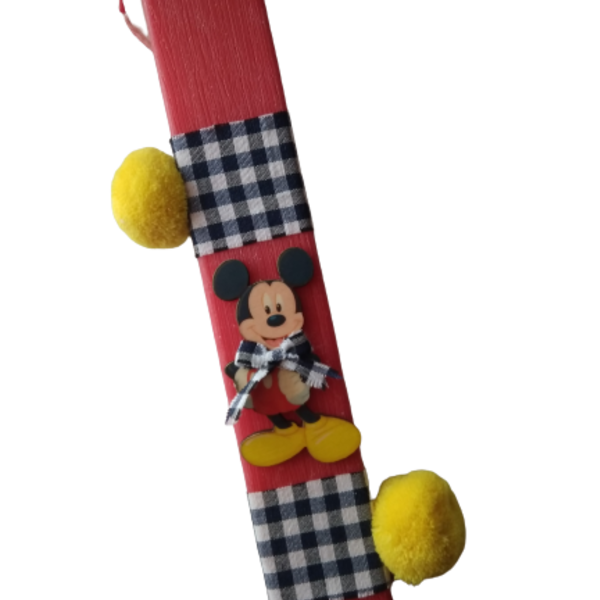 Αρωματική κόκκινη λαμπάδα 24cm με ξύλινη φιγούρα ποντικάκι mouse - αγόρι, λαμπάδες, για παιδιά, ήρωες κινουμένων σχεδίων - 3