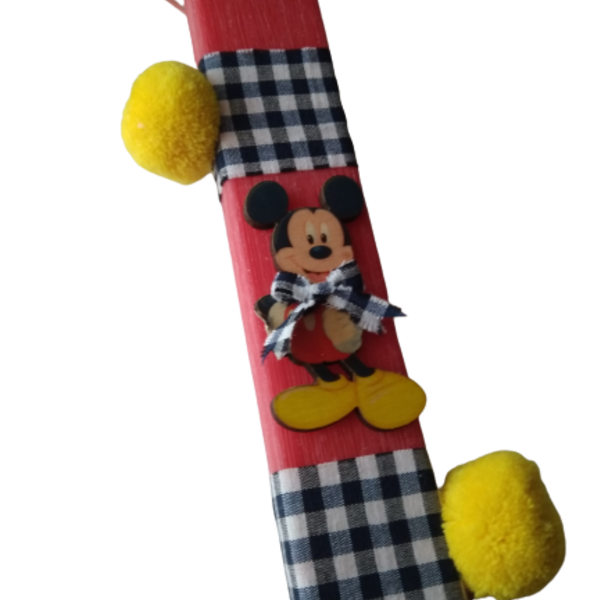 Αρωματική κόκκινη λαμπάδα 24cm με ξύλινη φιγούρα ποντικάκι mouse - αγόρι, λαμπάδες, για παιδιά, ήρωες κινουμένων σχεδίων - 2