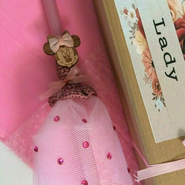 Αρωματική λαμπάδα Ροζ αστραφτερή ποντικίνα - κορίτσι, λαμπάδες, για παιδιά, για μωρά - 3