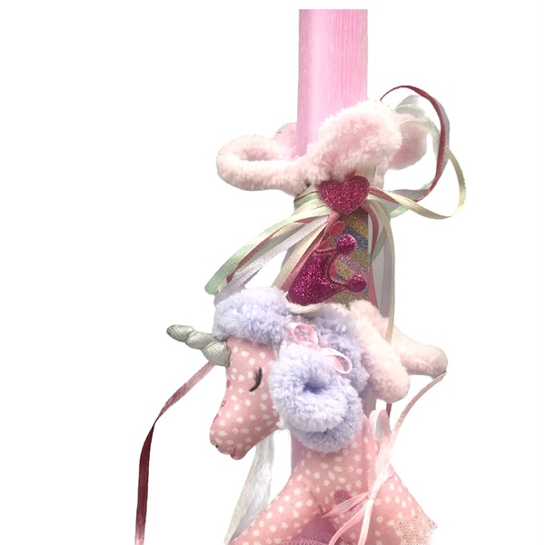 Αρωματική Λαμπαδα με μονοκερο ροζ με λευκεσ Πιτσιλιές με τσαντάκι και αξεσουάρ - κορίτσι, λαμπάδες, μονόκερος, για παιδιά, για εφήβους - 3
