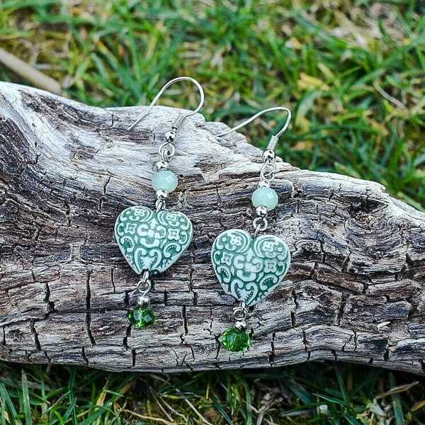 Πράσινες καρδιές - καρδιά, μικρά, κρεμαστά, faux bijoux - 2