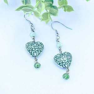 Πράσινες καρδιές - καρδιά, μικρά, κρεμαστά, faux bijoux - 3