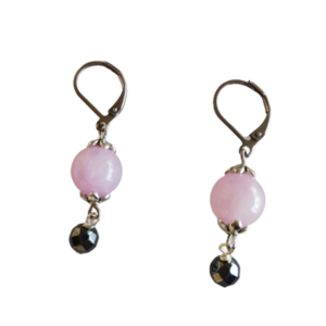 Σκουλαρίκια με ροζ νεφρίτη - ημιπολύτιμες πέτρες, ατσάλι, κρεμαστά