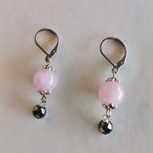 Σκουλαρίκια με ροζ νεφρίτη - ημιπολύτιμες πέτρες, ατσάλι, κρεμαστά - 5