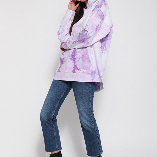 Μακρύ φούτερ tie dye με κουκούλα και καγκουρό τσέπη - βαμβάκι