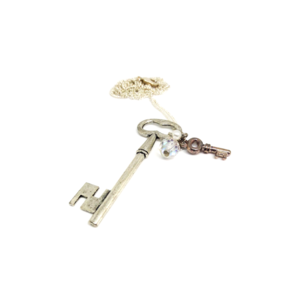 Κολιέ μακρύ ασήμι με μικρό και μεγάλο ασημένιο κλειδί - ασήμι, charms, κλειδί, μακριά, ατσάλι