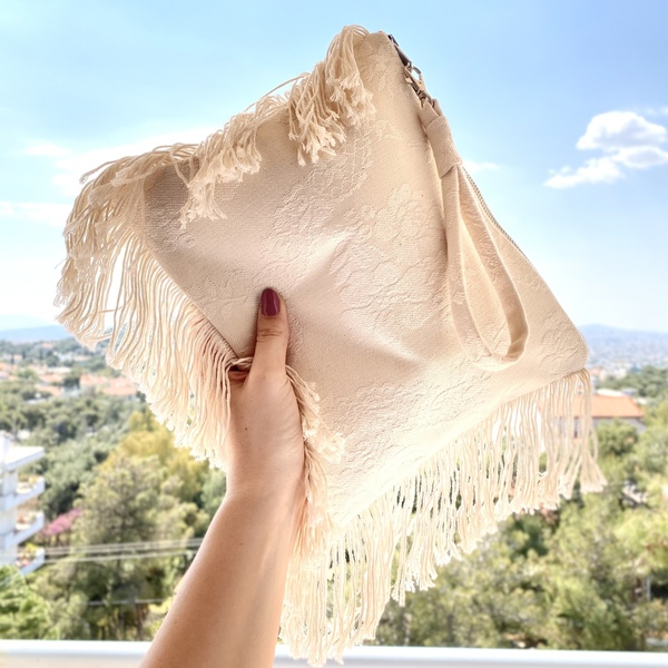 Βαμβακερό τσαντάκι με κρόσσια - χειρός, φάκελοι, all day, μικρές, πάνινες τσάντες - 5