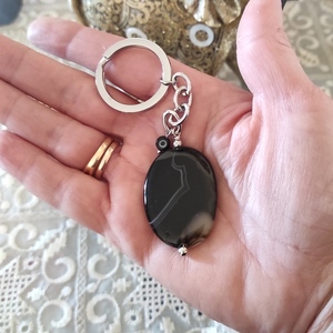 Ατσάλινο μπρελόκ μαύρος αχάτης - ημιπολύτιμες πέτρες, μαμά, ιδεά για δώρο, σπιτιού - 2