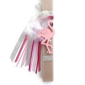 Αρωματική Λαμπάδα με Φλαμίνγκο και Λευκά Φτερά 30cm - κορίτσι, λαμπάδες, flamingos, για παιδιά, για εφήβους
