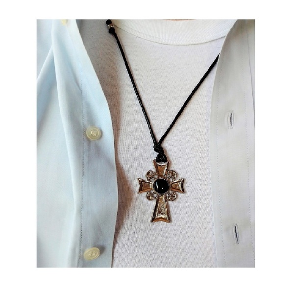Αγγλοσαξωνικός σταυρός με μαύρο καμπουσόν, 46 εκ. - σταυρός, κολιέ, κορδόνια, ανδρικά μενταγιόν, σταυροί - 4
