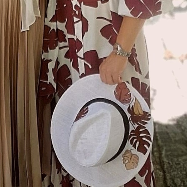 Καπέλο με φύλλα - ζωγραφισμένα στο χέρι, γυναικεία, ψάθινα - 5