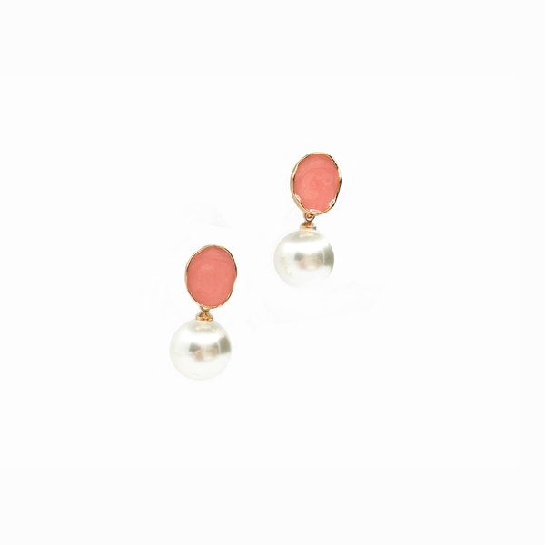 ροζ μαργαριτάρι σκουλαρίκι - μικρά, boho, κρεμαστά, φθηνά - 3