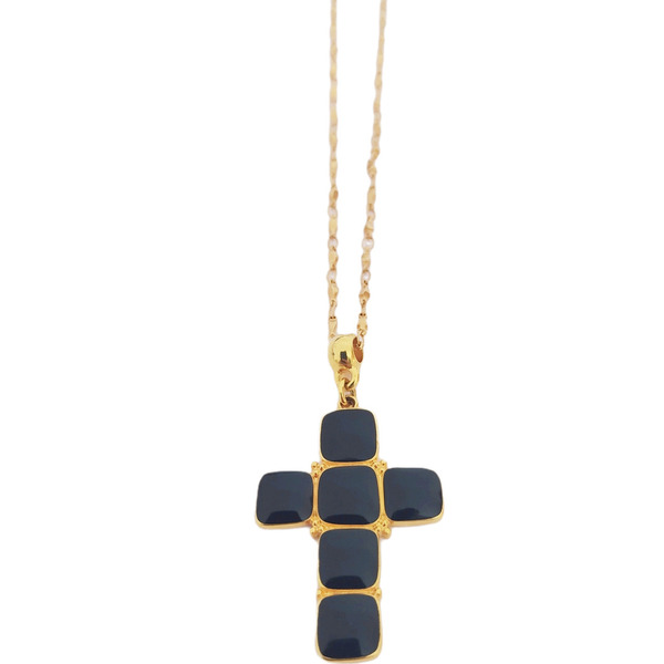 Cross pendant με ατσάλινη αλυσιδα - επιχρυσωμένα, ορείχαλκος, σταυρός, ατσάλι, μεγάλα