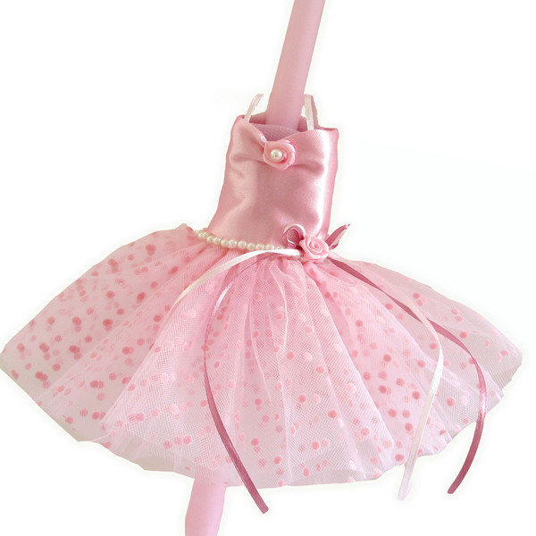 Λαμπάδα μπαλαρίνα με φόρεμα από τούλι και ύφασμα ροζ 40εκ. - κορίτσι, λαμπάδες, για παιδιά