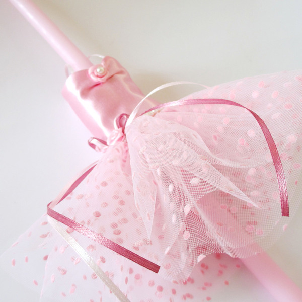 Λαμπάδα μπαλαρίνα με φόρεμα από τούλι και ύφασμα ροζ 40εκ. - κορίτσι, λαμπάδες, για παιδιά - 3