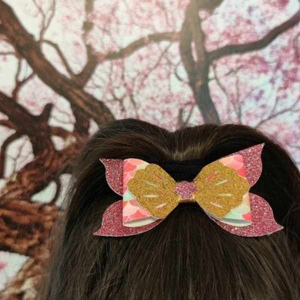 Παιδικό Κλιπ Μαλλιών Φιογκος Αχιβάδα Ροζ 10x6 - μαλλιά, γοργόνα, δώρα γενεθλίων, αξεσουάρ μαλλιών, hair clips - 2