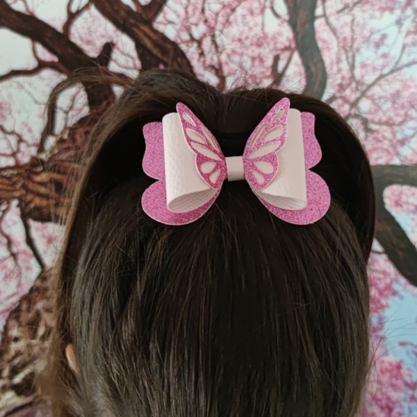 Παιδικό Κλιπ Μαλλιών Φιογκος Πεταλούδα Ροζ Φούξια 8x6 - κορίτσι, πεταλούδα, δώρα γενεθλίων, αξεσουάρ μαλλιών, hair clips - 3