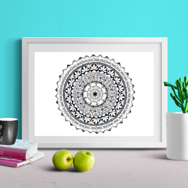 Εκτυπώσιμο Σχέδιο Mandala "Σελήνη" (35x50) - ζωγραφισμένο στο χέρι - διακόσμηση - 2