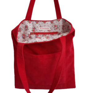 Tote τσάντα υφασμάτινη χειροποίητη κόκκινη κοτλέ 41x32cm - ύφασμα, ώμου, all day, tote, πάνινες τσάντες