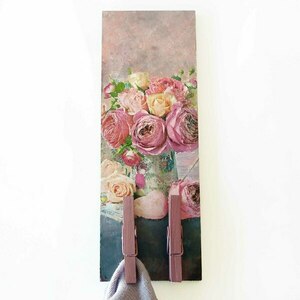 Κρεμάστρα ξύλινη με τριαντάφυλλα 10x28cm - romantic, άνοιξη, κρεμάστρες