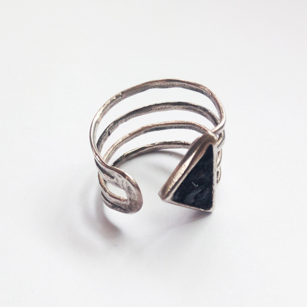 Eπάργυρο χειροποίητο δαχτυλίδι με πέτρα όνυχα - επάργυρα, μικρά, μπρούντζος, αυξομειούμενα, φθηνά - 2