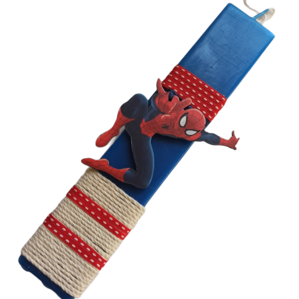 Αρωματική χειροποίητη λαμπάδα σούπερ ήρωας, άνθρωπος αράχνη, διαστάσεις 25x4.5 cm - αγόρι, λαμπάδες, για παιδιά, σούπερ ήρωες, ήρωες κινουμένων σχεδίων - 2
