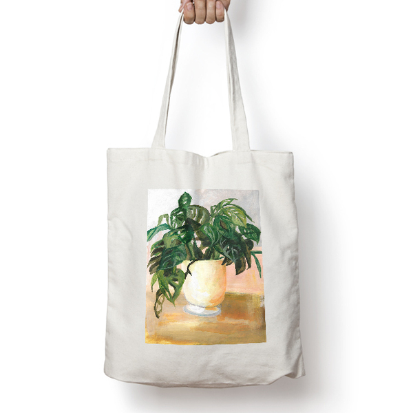 Monstera Boho Plant - Πάνινη τσάντα Tote Bag - ύφασμα, ώμου, all day, tote, πάνινες τσάντες