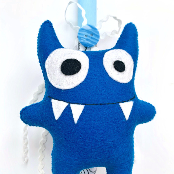 Γαλάζια Λαμπάδα με μπλε διακοσμητικό Εξωγήινο Τερατάκι "Monsteraki" - αγόρι, λαμπάδες, λούτρινα, για παιδιά, για εφήβους - 2