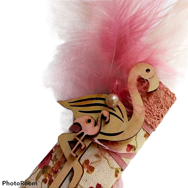 Χειροποίητο λευκό λαμπαδάκι ύψους 22cm, με ξύλινο στοιχείο φλαμίνγκο. - κορίτσι, λαμπάδες, flamingos, για παιδιά, για εφήβους - 2