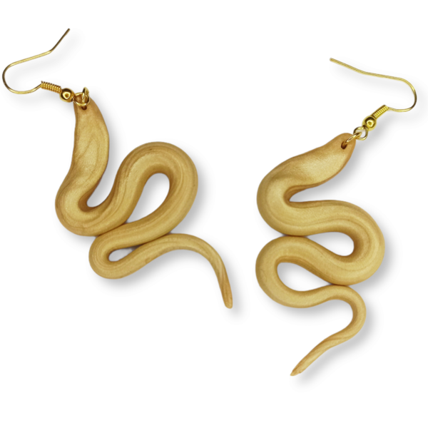 Χειροποίητα σκουλαρίκια με χρυσά φίδια - πηλός, μακριά, κρεμαστά, μεγάλα, φθηνά