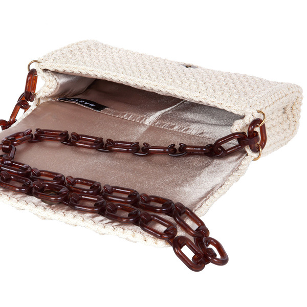 Εκρού τσαντάκι κροσέ με ενίσχυση - crochet, πλεκτές τσάντες, ώμου - 2