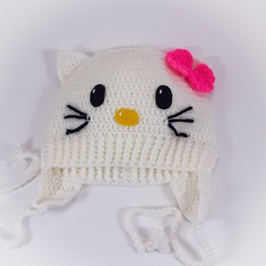 Πλεκτό λευκό σκουφάκι για κορίτσια /Hello Kitty /σκουφί για μωρό/ 0-5 ετών / Crochet white hat for a baby girl - κορίτσι, παιδικά ρούχα, βρεφικά ρούχα, 1-2 ετών - 2