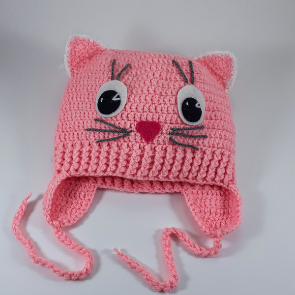 Πλεκτό ροζ σκουφάκι για κορίτσια/ Γατούλα/ σκουφί για μωρό/ 0-5 ετών / γάτα/ Crochet pink hat for a baby girl/cat - κορίτσι, παιδικά ρούχα, βρεφικά ρούχα, 1-2 ετών - 2