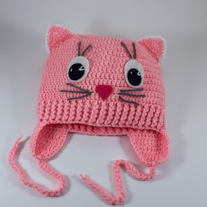 Πλεκτό ροζ σετ για κορίτσια/ Γατούλα/ σκουφάκι, παπουτσάκια/ 0-12/ γάτα/Crochet white-pink set for girls / hat, shoes/ cat - κορίτσι, σετ, βρεφικά ρούχα - 2