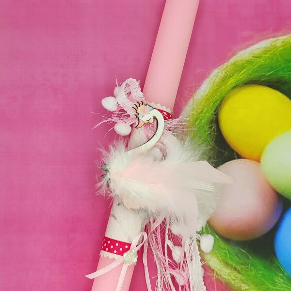 Αρωματική στρόγγυλη ροζ λαμπάδα 30cm ''Κύκνος'' - κορίτσι, λαμπάδες, κύκνος, για παιδιά, για μωρά - 5