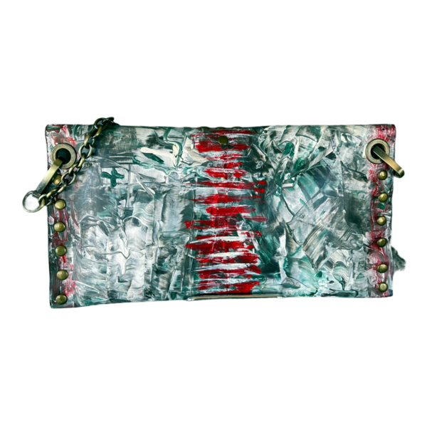 Δερμάτινη τσάντα χειροποίητη Red and Green Abstract - δέρμα, φάκελοι, ώμου, all day, μικρές - 3