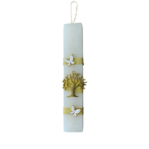 Πασχαλινή χειροποίητη αρωματική λαμπάδα με δέντρο με ευχές και πεταλούδες 20εκ. - λουλούδια, λαμπάδες, για ενήλικες, για εφήβους, ζωάκια