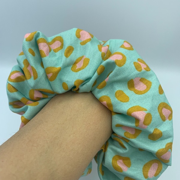 Scrunchie σε pattern Λεοπάρ βεραμάν - ύφασμα, animal print, λαστιχάκια μαλλιών - 2