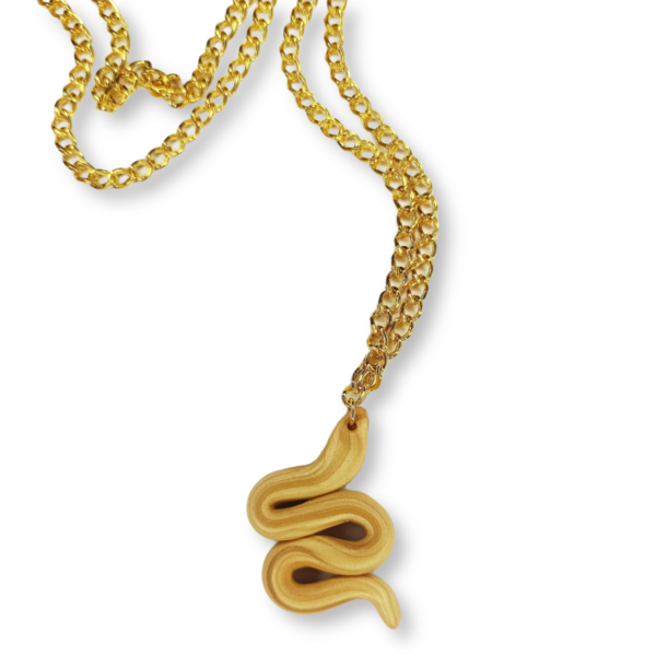 Χειροποίητο κολιέ με χρυσό φίδι - charms, επιχρυσωμένα, πηλός, μακριά, φθηνά