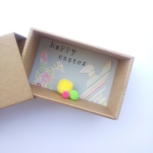 Ευχετήρια Κάρτα in a ΒΟΧ ♥ ΜatchBOX Happy Easter Πον Πον Λαγουδάκια από Χαρτί 7,6 x 12,3 x 4,9 cm. - κορίτσι, διακοσμητικά, για ενήλικες, ζωάκια - 2