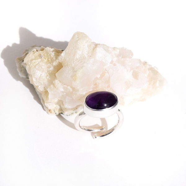 Ασημένιο δαχτυλίδι με αμέθυστο - ημιπολύτιμες πέτρες, ασήμι 925, boho, μεγάλα, αυξομειούμενα - 2