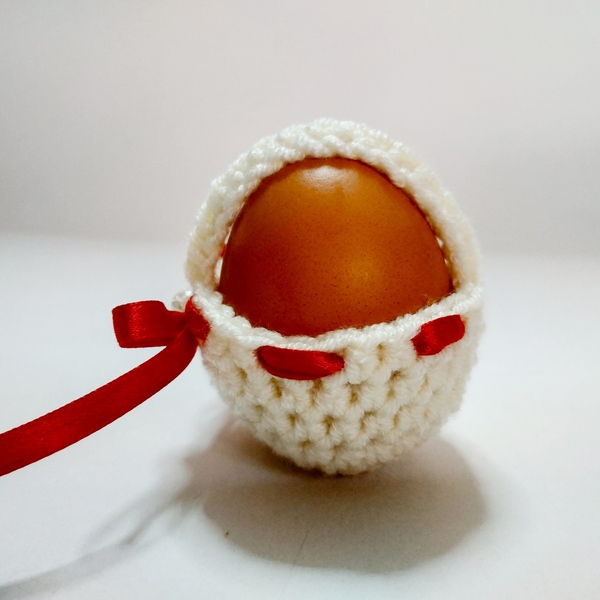 Πλεκτά καλαθάκια πασχαλινών αυγών με φιόγκο (σετ 4) - πλεκτή, διακοσμητικά - 4