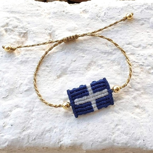 Βραχιόλι επετειακό ελληνική σημαία με ημιπολύτιμες πέτρες - ημιπολύτιμες πέτρες, μακραμέ, κορδόνια, αυξομειούμενα - 5